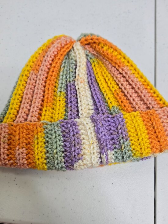 Handmade Crochet Slouchy Beanie, Colorful Patchwork Knit Hat main image 8